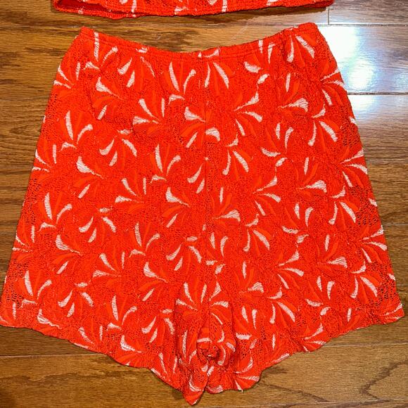 Nightcap Clothing Palm Lace Bandeau Top & High Waisted Short Red Orange Set S XS - Picture 10 of 16